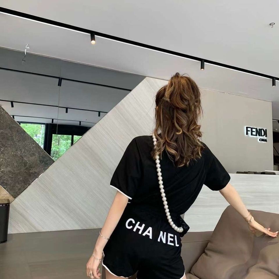 Bộ Đồ Thể Thao Ngắn Tay In Chữ C Thời Trang Mùa Hè Năm 2021 Dành Cho Nữ