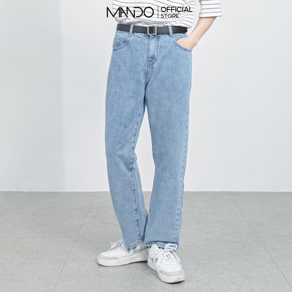 Quần Jean Thô Cao Cấp Dáng Suông Nam MANDO Ống Rộng 2 Màu Đen Xanh Basic Unisex Trẻ Trung Thời Trang Hàn Quốc QJN066