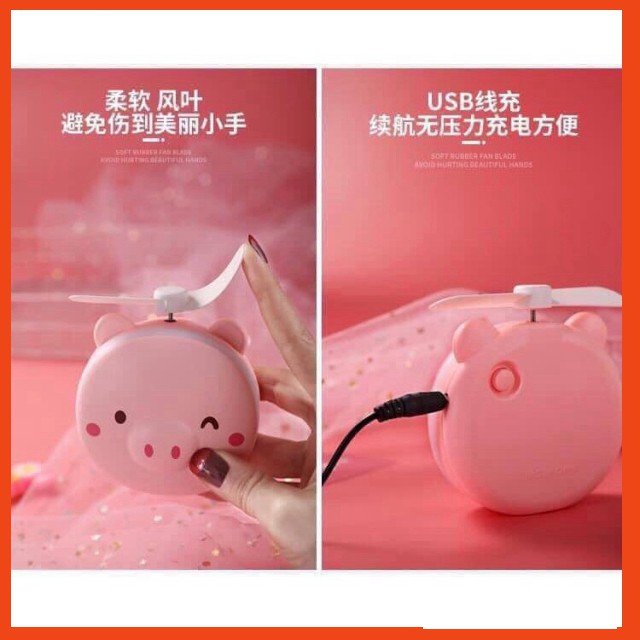 Quạt mini Hình Heo/ Gấu siêu đẹp kèm gương và đèn led siêu hot phong cách hàn quốc ngẫu nhiên | BigBuy360 - bigbuy360.vn
