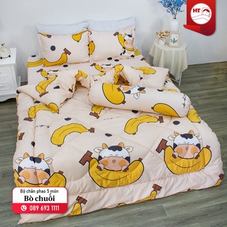 Bộ Chăn Phao Ga Gối Poly cotton 5 Món [1 Chăn phao + 1 Ga chun + 2 Vỏ gối nằm + 1 Vỏ gối ôm]