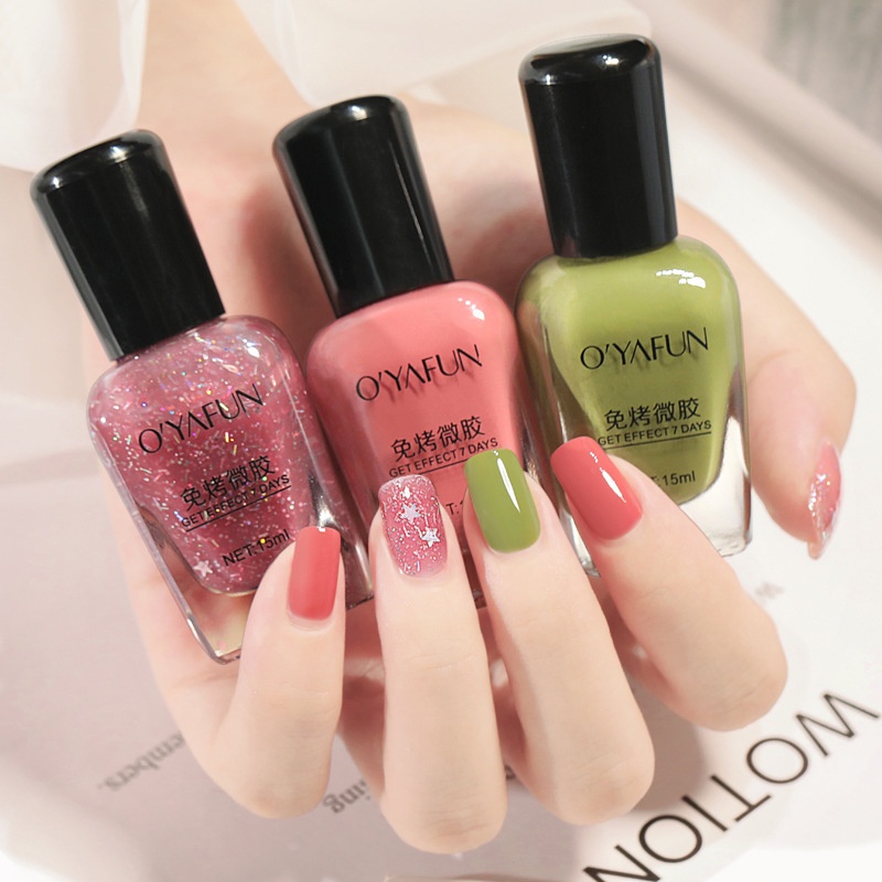 15ml Bộ sơn móng tay không nướng mới có độ bền lâu không phai màu, không bong tróc Sequins Sơn móng tay khô nhanh