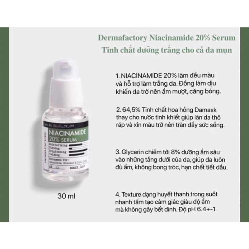 SERUM se khít lỗ chân lông 𝐍𝐢𝐚𝐜𝐢𝐧𝐚𝐦𝐢𝐝𝐞 𝟐𝟎% của nhà DERMA FACTORY