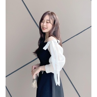 Thanh lý & Pass - ĐẦM ĐEN XÒE PHỐI TAY TRẮNG DESIGN