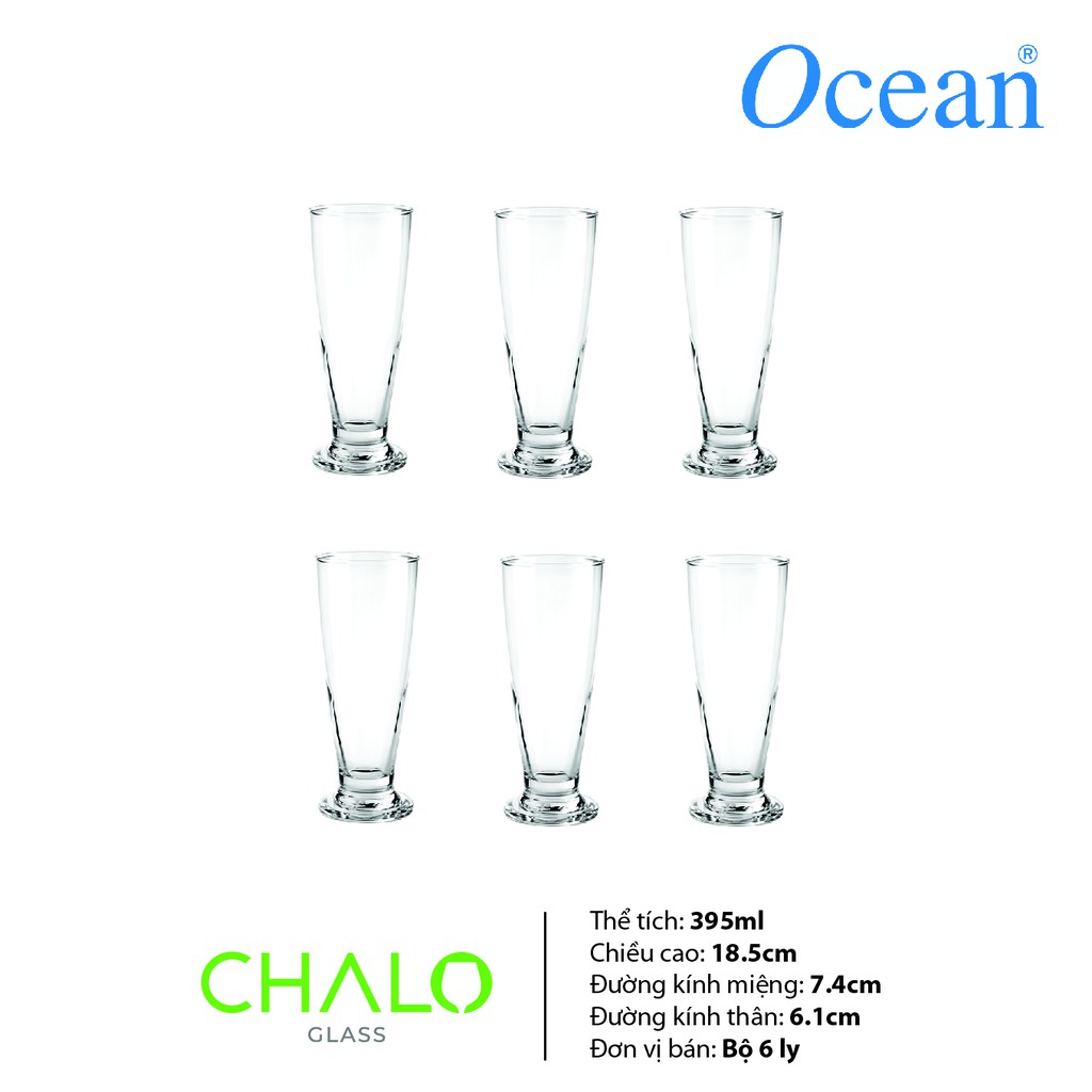 [Chính hãng] Cốc thủy tinh Ocean Tiara Footed 395ml (Bộ 06 cốc trơn, không in hình)