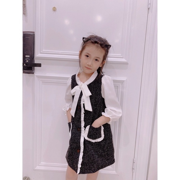 Váy dạ bé gái dài tay thu đông (𝘁𝗵𝗮̂𝗻 𝟮 𝗹𝗼̛́𝗽) [𝐅𝐑𝐄𝐄𝐒𝐇𝐈𝐏 𝐓𝐎𝐀̀𝐍 𝐐𝐔𝐎̂́𝐂] LINA KIDS- váy dạ đen tay lụa Hàng thiết kế