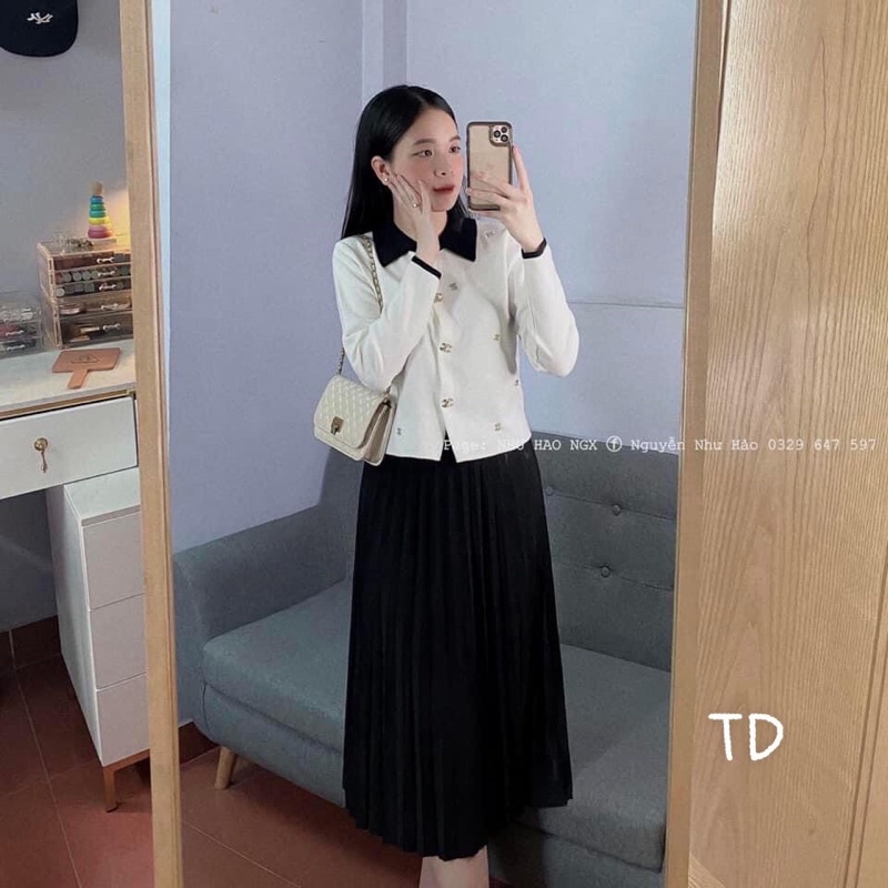 Áo len cổ bẻ đính đá tag chuẩn hình QCL1