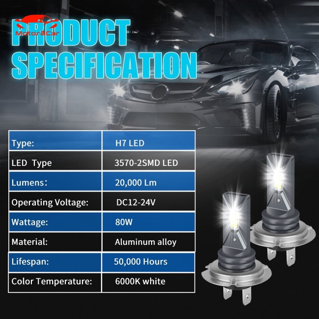 Bộ 2 Đèn Pha Led H7 160w 20000lm Siêu Sáng 6000k Ánh Sáng Trắng Chất Lượng Cao Cho Xe Hơi