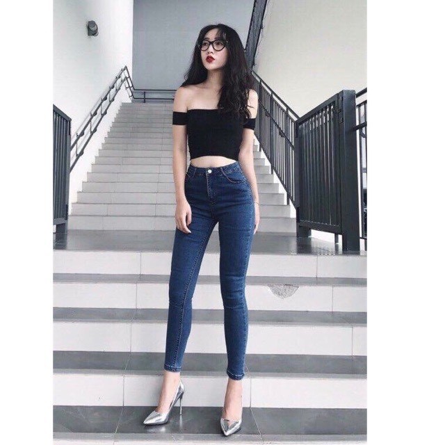 Quần jean nữ lưng cao XANH TIÊU thời trang 00003 A-1