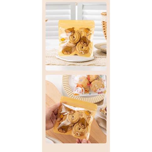 set 10 túi zip gấu nâu size 13.5 x 13.5 cm