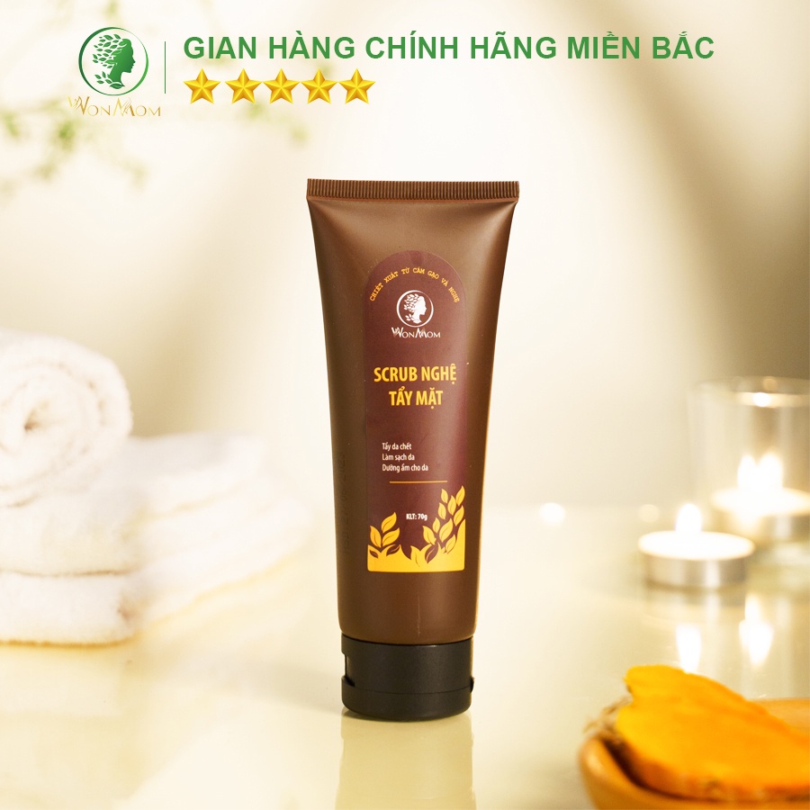 Scrub nghệ tẩy tế bào chết da mặt, trắng da, sạch mụn từ thảo mộc Wonmom 70g