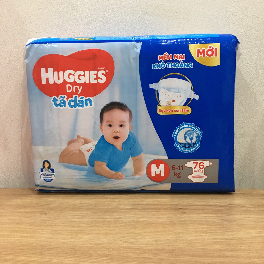 Combo 03 tã dán Huggies size M76, M76+6tq bọc kén con tằm(cho trẻ 6-11kg)