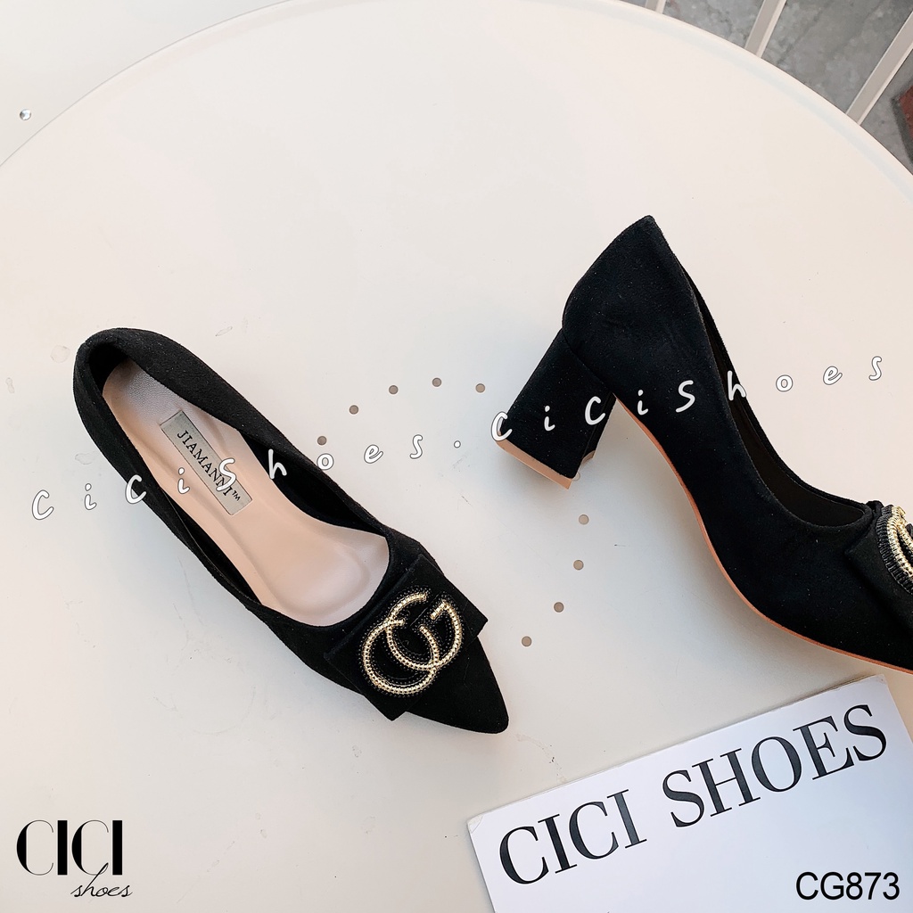 Giày cao gót nữ CiCi Shoes gót vuông 5cm, giầy da lì khoá đồng - CG873