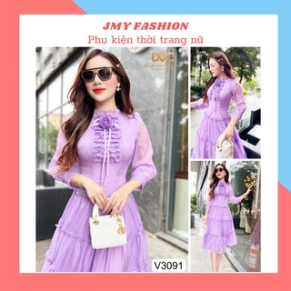 V3091 Váy voan tím [kèm video SP] váy tím tay lỡ đính hoa nữ tính - DVC&ACC