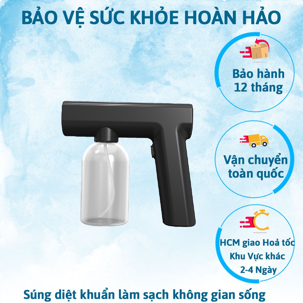 Súng/Máy Xịt Khử Khuẩn Nano Cầm Tay Có Pin Bảo Hành 1 Năm Hàng Cao Cấp