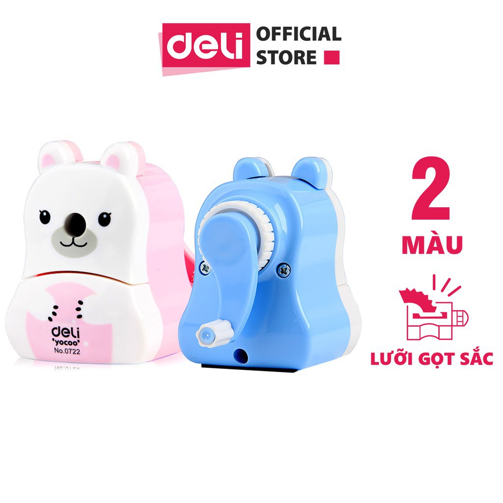 Gọt bút chì quay tay Deli 722 Hình gấu - Hồng/Xanh