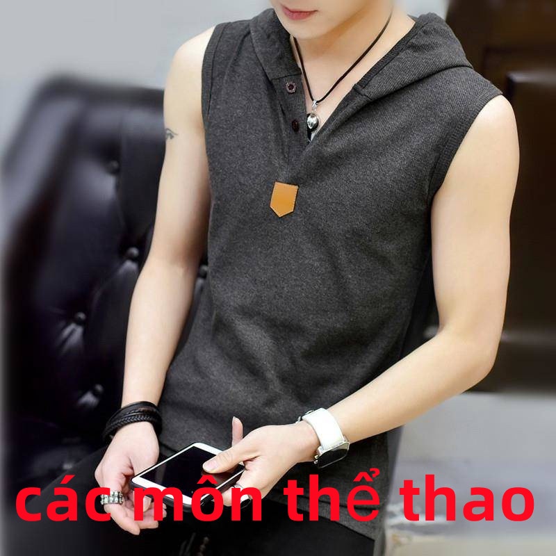 Áo Thun Thể Thao Sát Nách Có Mũ Trùm Đầu Phong Cách Hàn Quốc Cho Nam Giới