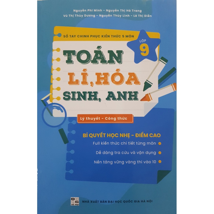 Sách - Sổ tay chinh phục kiến thức 5 môn Toán - Lí - Hóa - Sinh - Anh lớp 9
