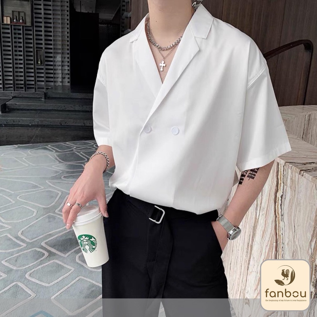 Áo Sơmi Nam Cổ giả Vest nút đan xéo tay ngắn - AS003 - FANBOU