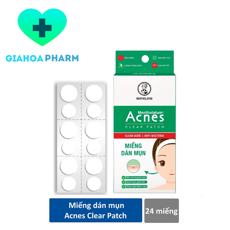 Miếng dán mụn Acnes - Hộp 24 miếng - Che, ngăn, giảm mụn, ngừa thâm, sẹo, băng dính mỏng chắc, trong suốt, chống nước