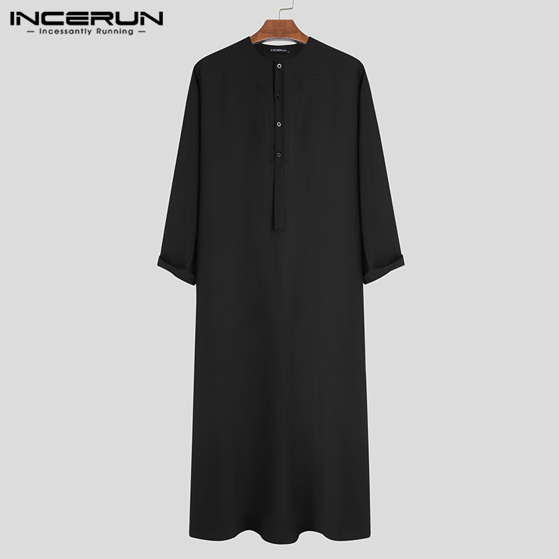 Áo Incerun Tay Dài Thời Trang Nam Kiểu Kaftan Màu Trơn Chủ Đề Hồi Giáo Có Túi