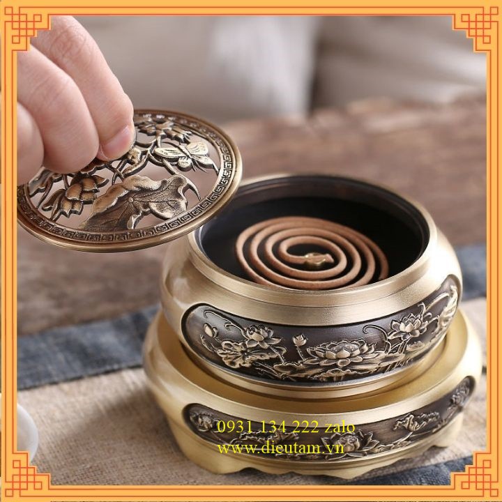 Bộ lư đồng sen khắc có đế đôn đồng - lư đồng đúc dày dặn nặng