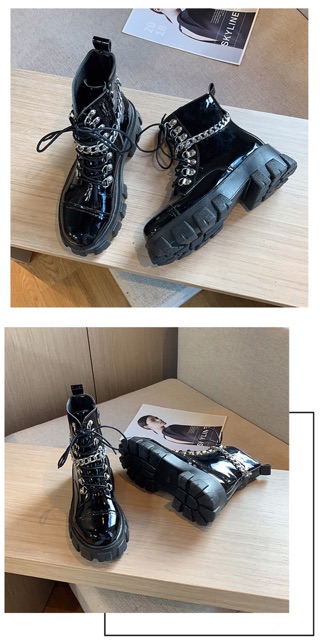 Boots Martin cổ ngắn dây xích đế răng cưa cao 6cm phong cách Ulzzang có khoá sườn | BigBuy360 - bigbuy360.vn