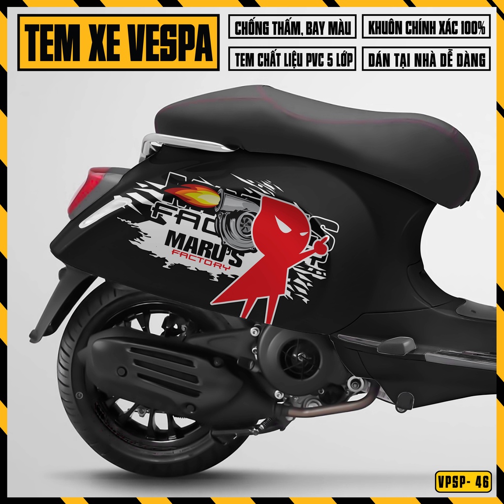 Tem Vespa Sprint / Primavera Thiết Kế Maru's Factory | VPSP46 | Team Decal Hình Dán Xe Máy Vespa Chống Nước Bền Màu