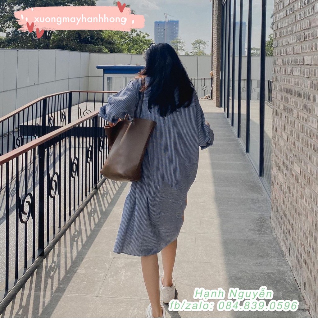 (Ảnh thật) Đầm sơ mi kẻ sọc thoáng khí thời trang mùa thu Pháp, Váy sơ mi dáng suông kèm đai | BigBuy360 - bigbuy360.vn
