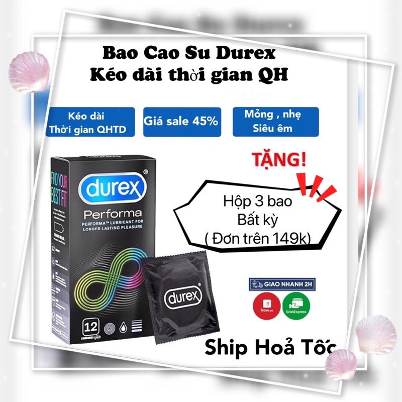 Bao cao su Durex Performa hộp 12 bao hỗ trợ kéo dàu thời gian qhtd