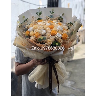Hoa sáp thơm bó 50 bông phối bông baby