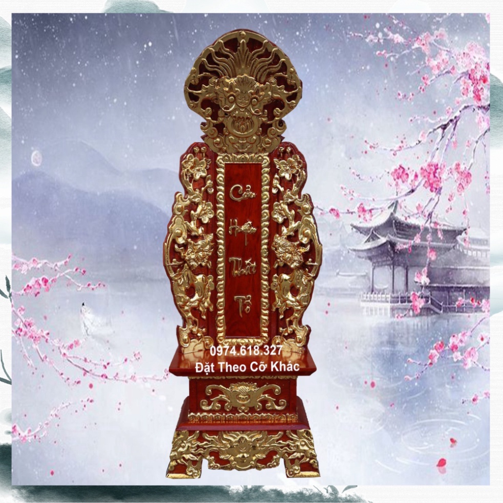 Linh Vị Thờ Chữ Cửu Huyền Thất Tổ Song Long Gỗ Hương Cao 51,61,67cm