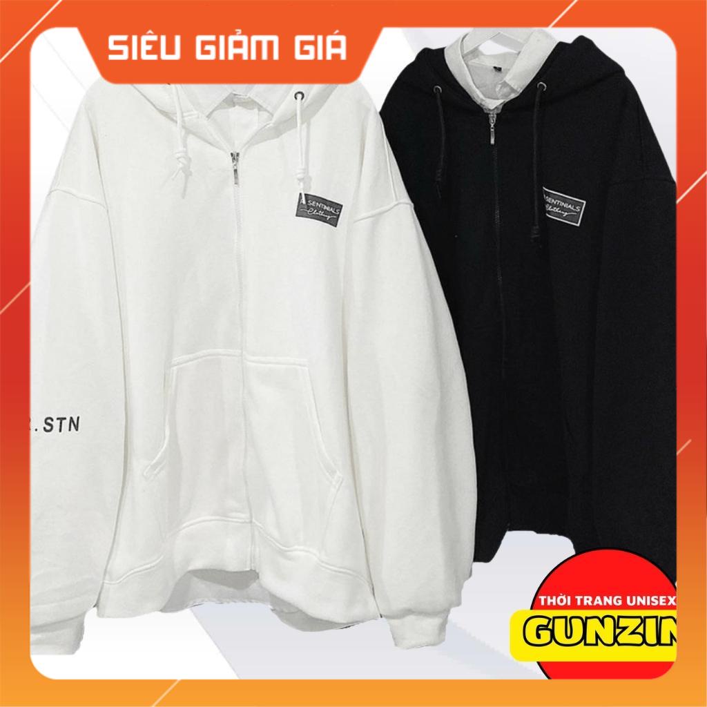 Áo khoác hoodie nỉ phối tay ngoại unisex SENTI form rộng chất nỉ dày dặn cao cấp nam nữ đều phù hợp GUNZIN