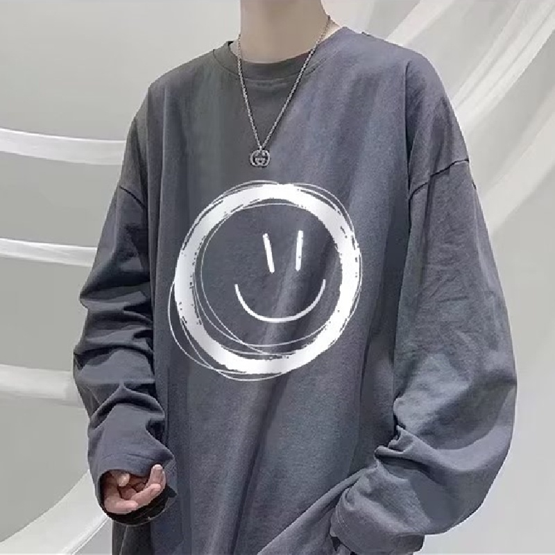 Áo Thun Tay Dài Cổ Tròn Dáng Rộng In Hình Biểu Cảm Thời Trang Phong Cách Hàn Quốc Cho Nam Size M-5XL