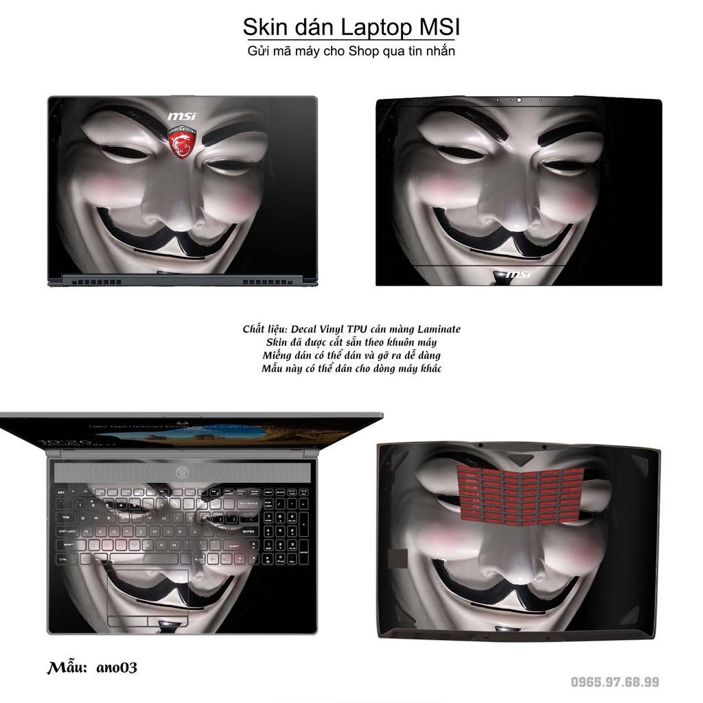 Skin dán Laptop MSI in hình Anonymous (inbox mã máy cho Shop)