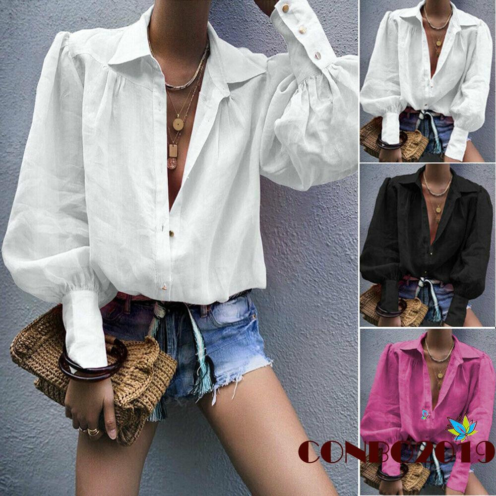 Áo sơ mi nữ tay dài cổ chữ V thời trang công sở