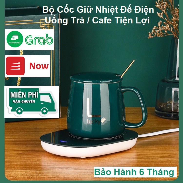 Bộ Cốc Hâm Nóng 55 Độ - Kèm Đế Điện Thông Minh - Tặng Thìa Mạ Vàng Cao Cấp - Cốc Uống Trà - Cafe - Sữa Nóng