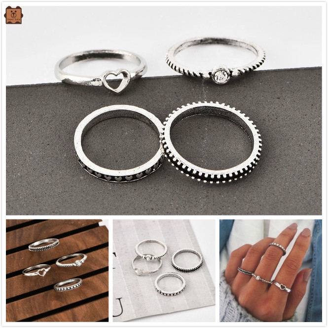 Set 4 Nhẫn Bạc Thiết Kế Đơn Giản Cổ Điển Dành Cho Nữ