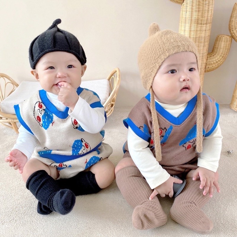 Áo gile len phong cách hàn quốc cho bé trai bé gái chất len dày đẹp hàng quảng châu