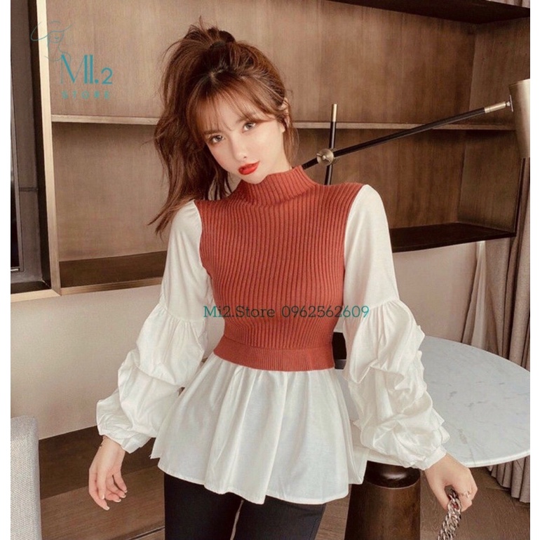 Áo peplum len phối tay kate bo phồng 💗