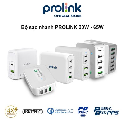 Củ sạc nhanh PROLiNK chuẩn USB 3.0, nhiều cổng (Type-C, A) dùng cho Điện thoại, máy tính bảng, Máy tính xách tay