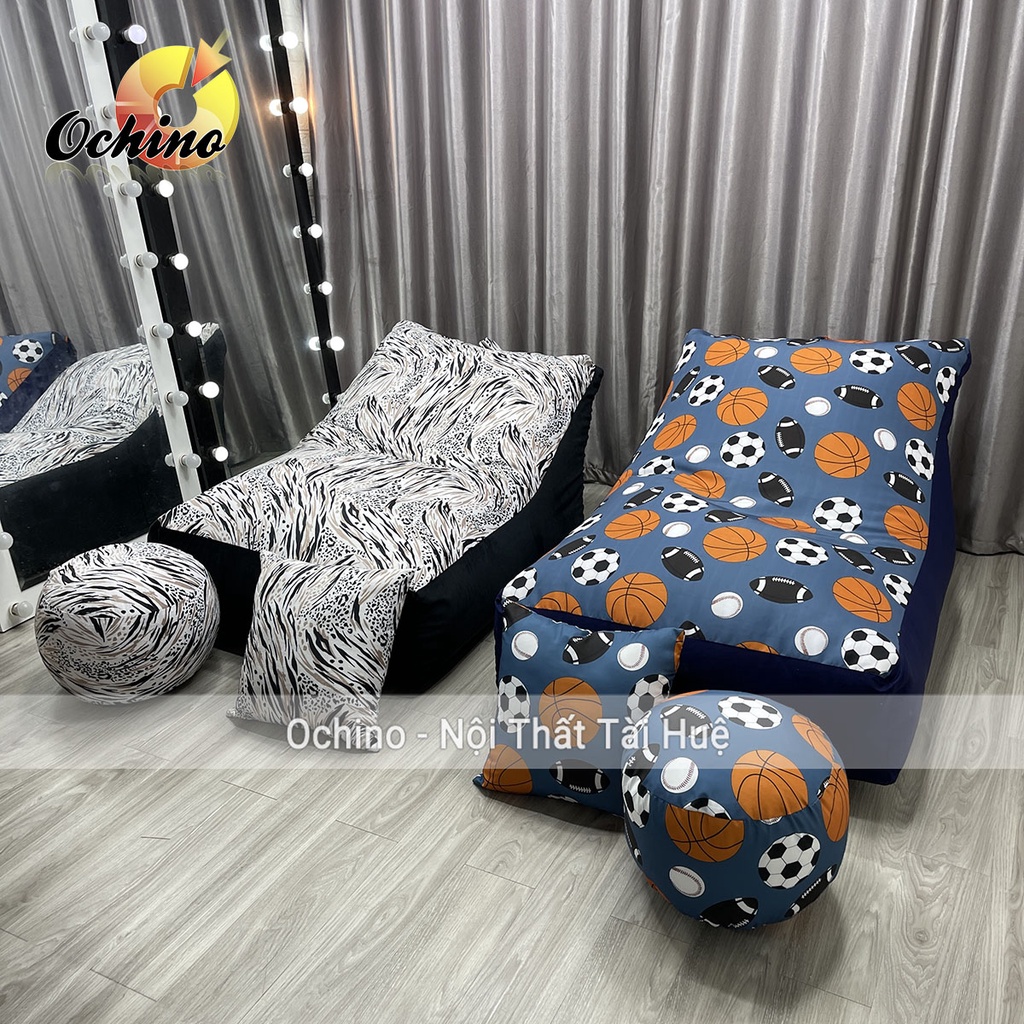 Ghế Lười Hạt Xốp Dáng Sofa Bệt Phong Cách Hiện Đại Gồm 3 Món Size To (Đủ Cả Lõi Xốp)