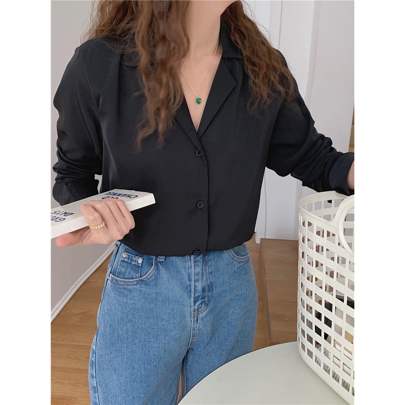 Áo Sơ Mi Tay Dài Màu Sắc Đơn Giản Thanh Lịch Cho Nữ