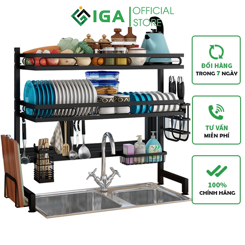 Kệ để chén đĩa thông minh IGA trên bồn rửa bát 2 tầng cao cấp Chính Hãng