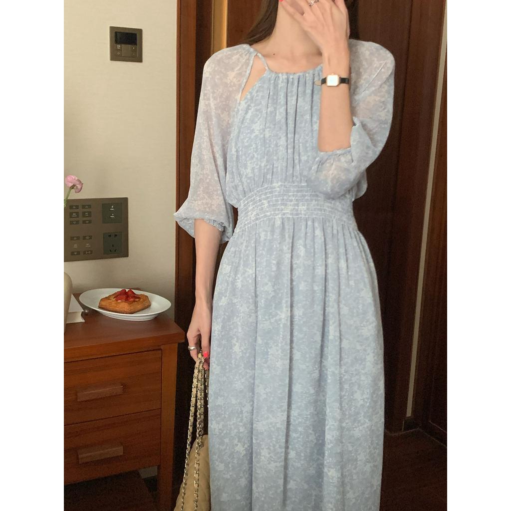 Đầm Voan Hoa Hở Vai Thời Trang Mùa Hè Kiểu Retro Sành Điệu 63010