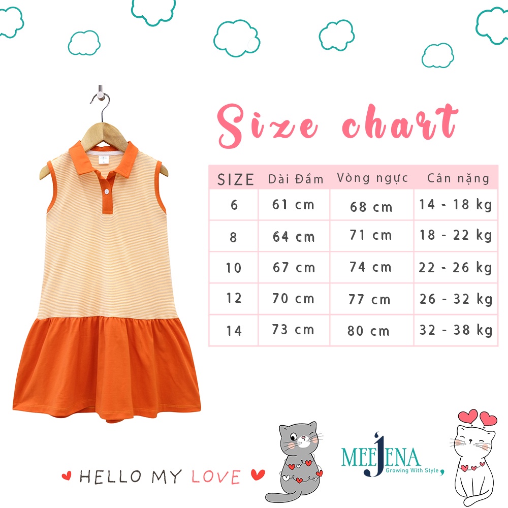 Váy bé gái có cổ vải sọc 14-38 kg MEEJENA, 100% COTTON 4C - 2103