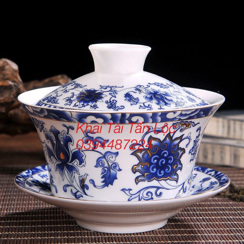 Chén trà có nắp Trung Quốc kiểu cổ loại lớn 350ml