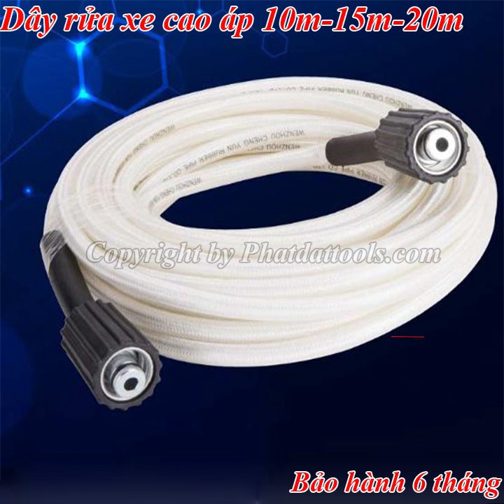 Dây rửa xe cao áp độ dài 10m-15m-20m tùy chọn-Tặng kèm khớp nối dài 2 dây rửa xe ren 22- Phụ kiện máy rửa xe xách tay