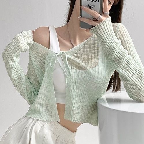 Áo Khoác cardigan Dệt Kim Mỏng Tay Dài Cổ Chữ V Thời Trang Mùa Hè Dành Cho Nữ