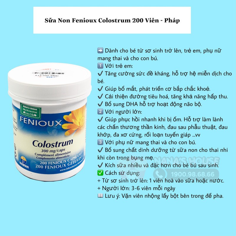 Sữa non Colostrum Fenioux Pháp – 200 viên (Từ sơ sinh)