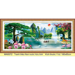 tranh thêu chữ thập phong cảnh non nước hửu tình kt 180x85cm
